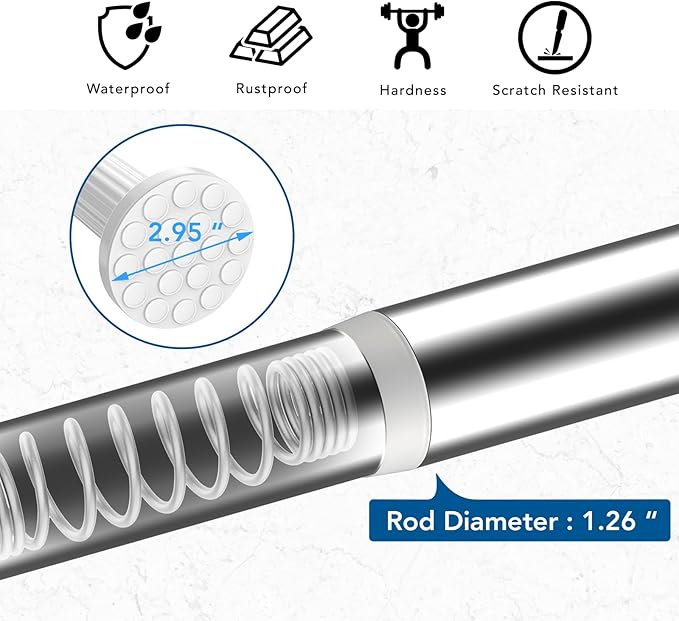 Umimile Tension Curtain Rod, 51-126 inch Adjustable Spring Shower Tension Curtain Rod, Stainless Steel Closet Rod for Windows or Shower, No Drilling, No Rust, Easy to Install