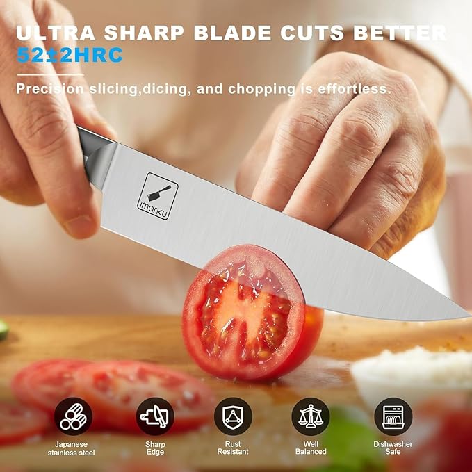 imarku 14-Piece Knife Set with Block, Built-in Sharpener, High Carbon Stainless Steel Kitchen Knives, Dishwasher Safe, Rust Resistant, Non-Slip Handle ??Gift for Home Cooks & Chefs, White