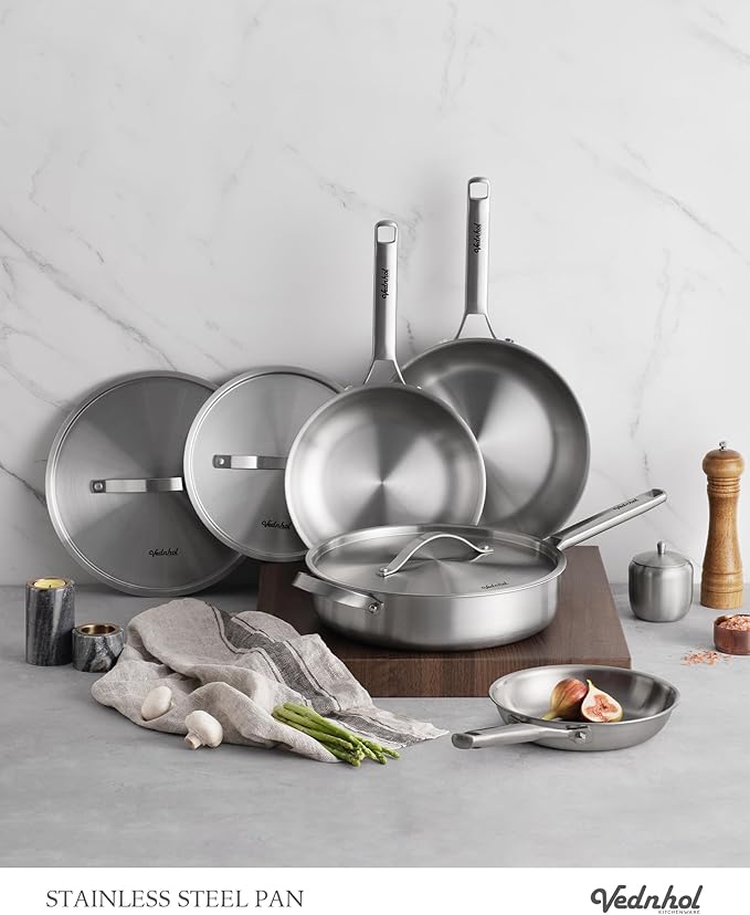 Stainless Steel Saute Pan with Stainless Steel Lid 7-Quart,13-Inch Deep Skillet,Dishwasher&Oven Safe,Induction&All Stove Compatible,Brushed Finish