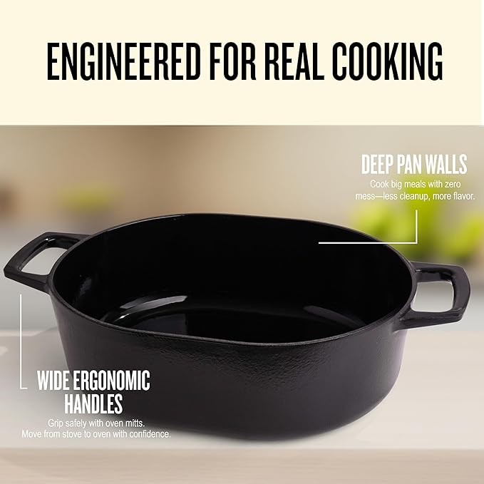 Alva Nori 5-Qt Enameled Cast Iron Round Dutch Oven ??Made With No PTFE/PFOA/PFAS, Oven & Induction Safe ??3-Layer Enamel, No Seasoning Needed ??Durable, Easy-Clean Cookware for Healthy Cooking, Black