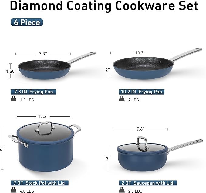 MAISON ARTS Non stick Cookware Sets, 6 Piece Induction Pots and Pans Set, Non-Toxic Deep Frying Pan Suitable for All Stove