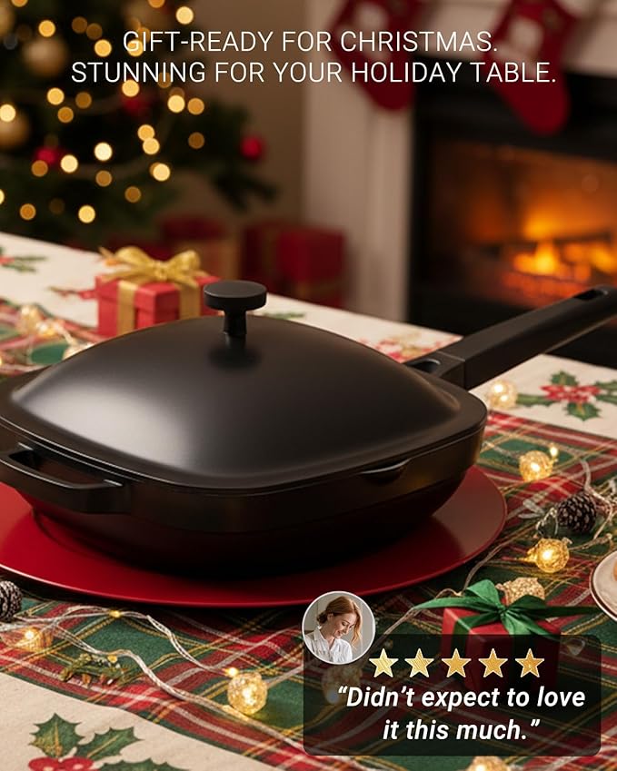 10.5 Inch(3.8QT) Ceramic Pan with Lid,Non Stick Frying Pans Cast Aluminum Deep Saut챕 Pans,Ti-Ceramic Non Toxic Pix Pan with Wooden Spatula and Scrubber-Midnight Hearth
