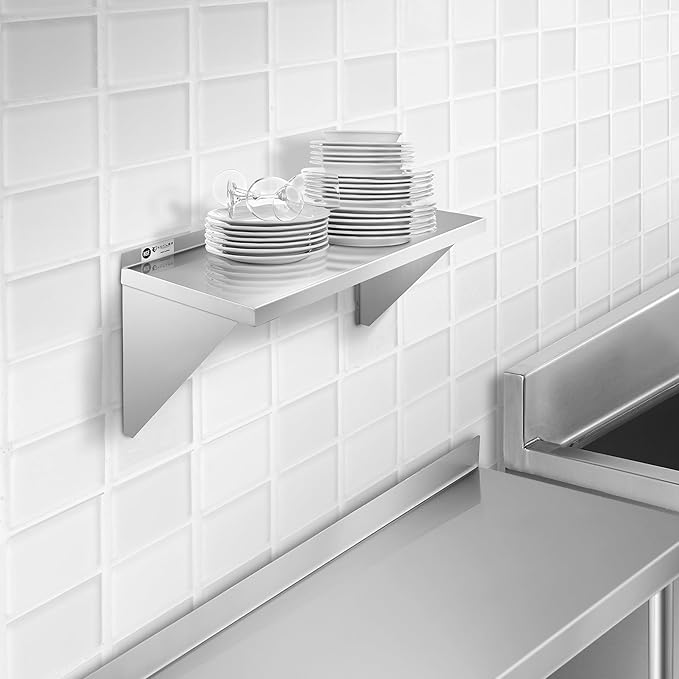 KUTLER Stainless Steel Shelf - 14" x 24", NSF Commercial Wall Mount Shelves with Backsplash, Floating Metal Shelving for Restaurant, Kitchen, Home
