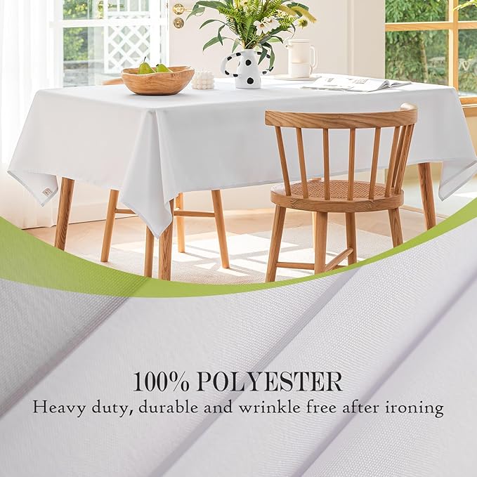BYDOLL Table Cloth White 60x102 Inch Tablecloth for 6 Foot Rectangle Tables Outdoor Polyester Washable Wrinkle-Free and Spillproof Tablecloth for Festival Wedding Party Camping Patio Cover