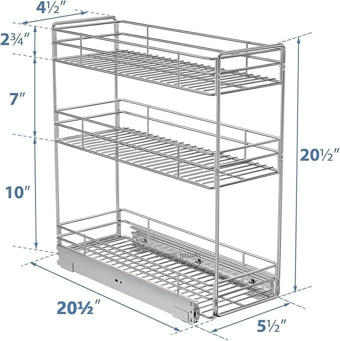 ROOMTEC Pull Out Spice Rack for Narrow Cabinet (5쩍" W X 20쩍" D),3 Tier Slide Out Cabinet Organizer and Pull Out Shelves Under Cabinet Storage for Kitchen, Chrome