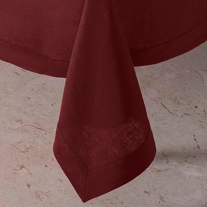 D'Moksha Homes Linen Tablecloth 60 x 120 Inch - 100% Pure Linen Dark Red Table Cloth for Rectangle Tables - Machine Washable Cloth Tablecloth for Valentines, Spring