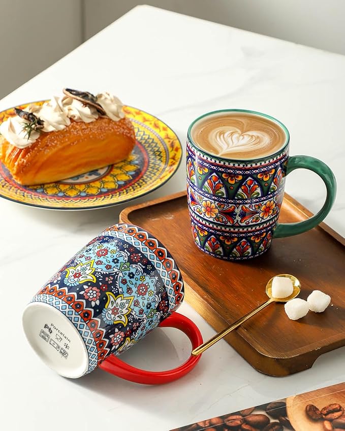 glowworm Coffee Mugs Set of 6, 16 oz Ceramic Coffee Mug with Handle, Large Coffee Cups for Latte, Cappuccino, Milk Dishwasher & Microwave Safe, Bohemian