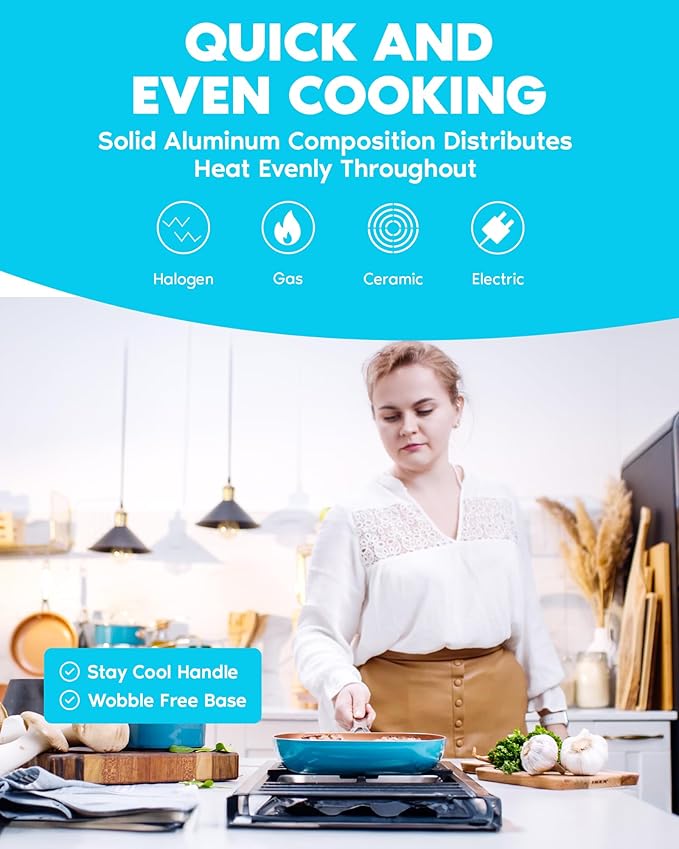 GOTHAM STEEL 20 Piece Copper Pots and Pans Set Nonstick Cookware Set + Complete Ceramic Bakeware Set for Kitchen with Long Lasting Non Stick, Dishwasher/Oven Safe, Non Toxic ??Turquoise
