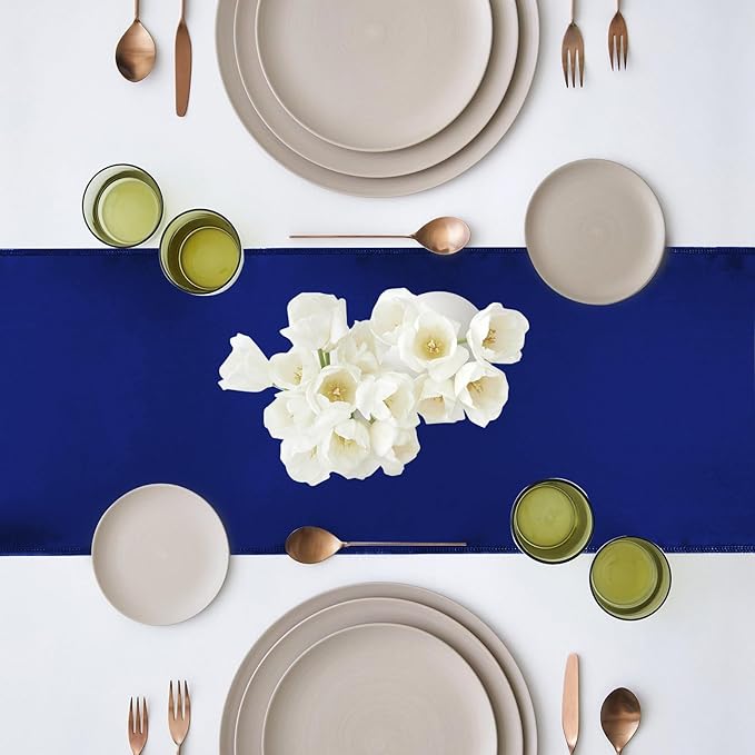 Yblut 10 Pack Satin Table Runner 12 x 108 Inch Long Navy Silk Table Runner for Wedding Party Banquet Birthday Decoration