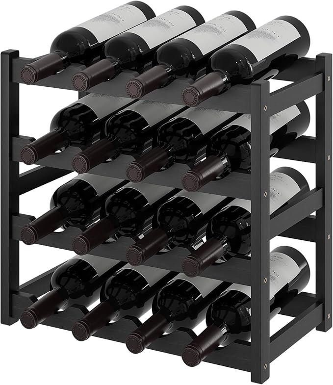 Wine Rack竊똁amboo Wine Storage Cabinet Shelf竊똂ountertop Wine Shelf- Freestanding Wine Holder for Kitchen & Pantry (Black, 4-Tier)