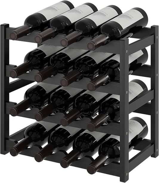 Wine Rack竊똁amboo Wine Storage Cabinet Shelf竊똂ountertop Wine Shelf- Freestanding Wine Holder for Kitchen & Pantry (Black, 4-Tier)