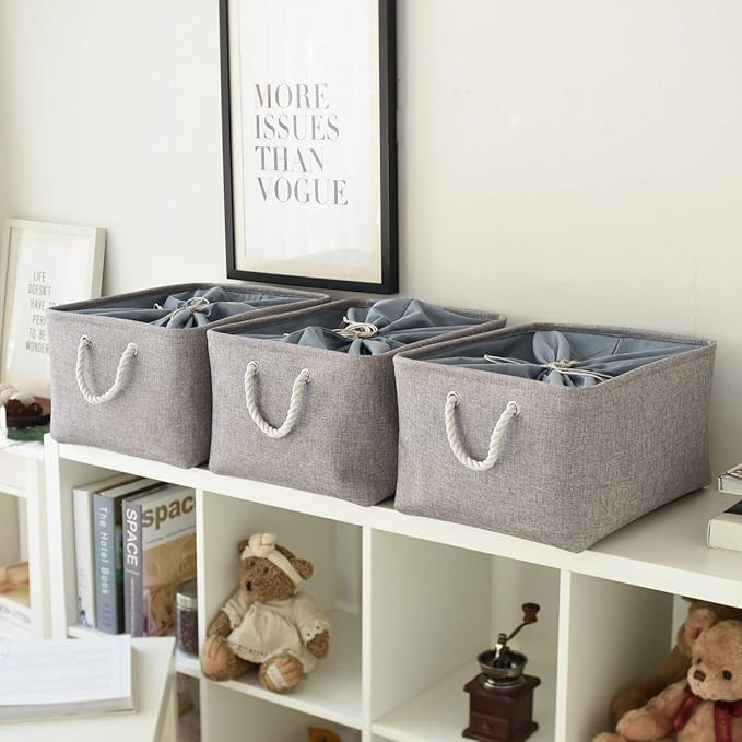 TheWarmHome Fabric Storage Bins Baskets for Organizing, Large Sturdy Storage Basket W/Handles, Decorative Foldable Storage Baskets for Shelves Closet Nursery Toy (X Large - 3 Pack 17.7L횞13.8W횞9.8H)