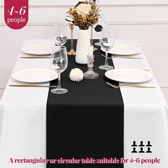 12 Pack Black Table Runner 12 x 72 Inch Long Rustic Farmhouse Wedding Fall Table Runner,Washable and Reusable Polyester Table Runners for Wedding Birthday Party Banquet Table Decorations