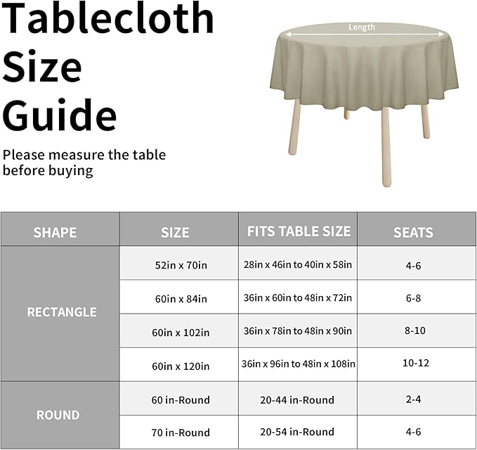 Easy-Going Faux Linen Waterproof Spill-Proof Tablecloth Stain Resistant Round Table Cloth Wrinkle Free Decorative Fabric for Kitchen, Dining, Party, Weddings, Restaurants (60 in-Round, Linen)
