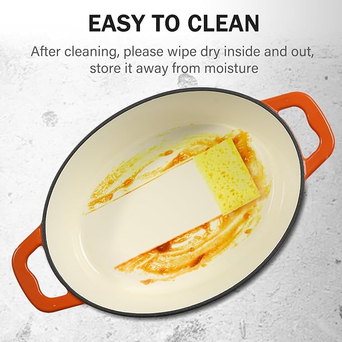Enameled Oval Dutch Oven Pot with Lid, 8 QT Cast Iron Dutch Oven with Dual Handles for Cooking, Bread Baking, Frying, Non-stick Enamel Coated Oven (8 QT Orange)