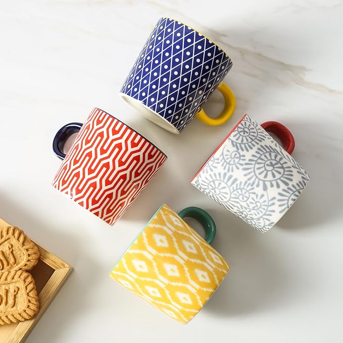 Selamica Ceramic Espresso Cups Set of 4, 5 Oz Espresso Mugs Porcelain Cappuccino Cups, Demitasse Cups for Coffee Latte Lungo Tea, Assorted Colors