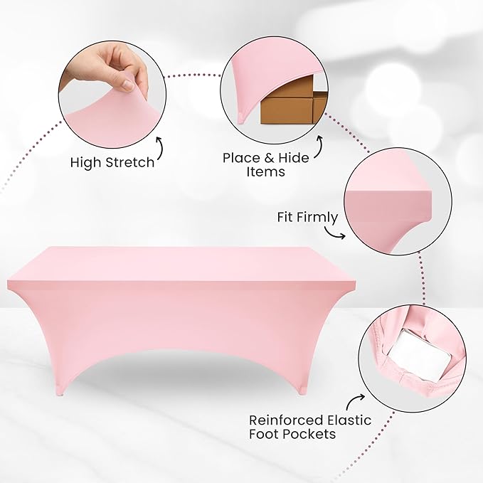 Utopia Kitchen 6FT Spandex Tablecloth [2 Pack, Pink] 200 GSM Stretch, Fitted, Washable and Wrinkle Resistant Table Cloth Rectangle Cover for Trade Shows, Wedding, Parties [72Lx30Wx30H Inch]
