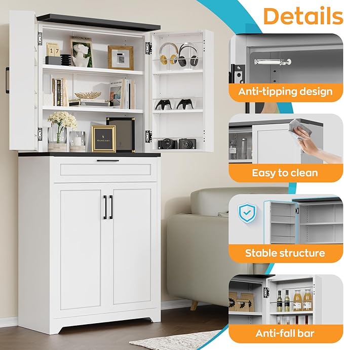 LMTC 71?쇺?H Pantry Cabinet, Kitchen Storage Cabinet with 4 Adjustable Shelves, Tall Storage Cabinet with 6 Door Shelves and a Drawer, Metal Pantry Cabinet for Kitchen, Dining Room, Living Room