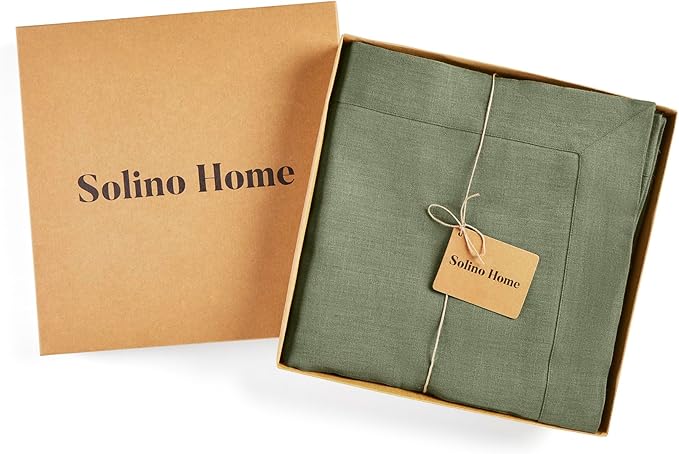 Solino Home Linen Tablecloth 60 x 120 Inch - 100% Pure Linen Oil Green Table Cloth for Rectangle Tables - Fete, Machine Washable Tablecloth for Spring, St Patricks Day, Easter