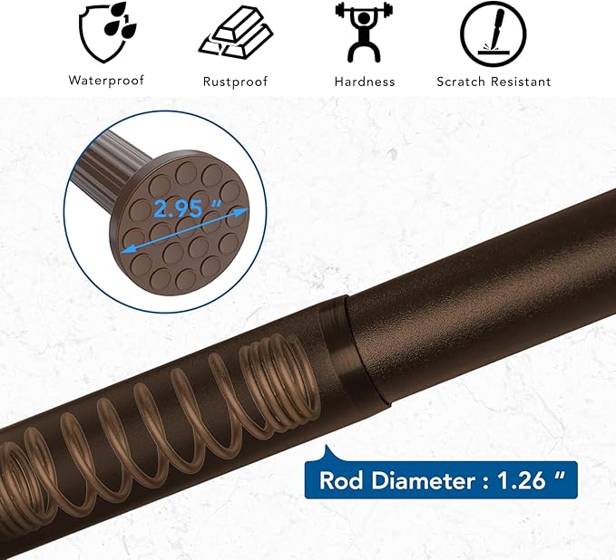Tension Shower Curtain, Spring Shower Tension Curtain Rod, Closet Rod, for Windows or Shower, Rust Resistant Easy to Install, Umimile (Brown, 51-126??