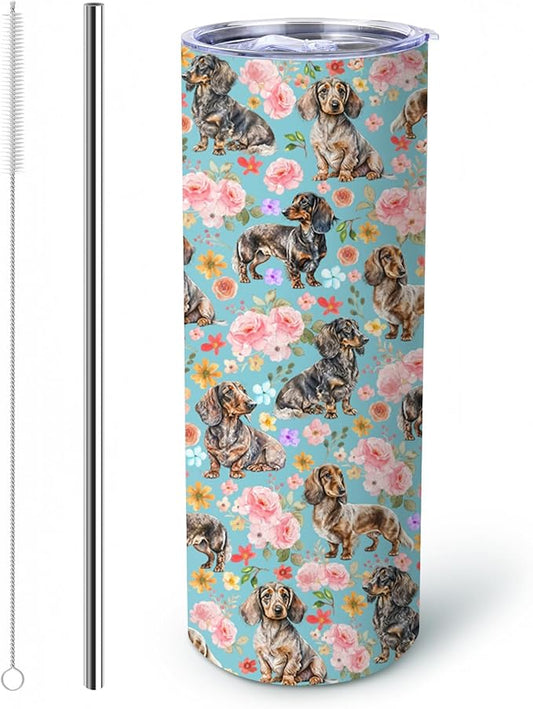 Yogusut Dachshund Gifts for Women, 20oz Stainless Steel Insulated Tumbler Travel Mug Cup with Lid Straw Brush, Gifts for Dog Mom Dog Lover