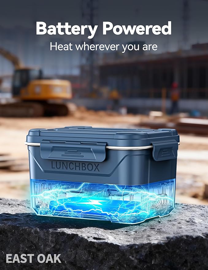 EAST OAK Cordless Electric Lunch Box for Adults,5.5 Cups Rechargeable Self Heating Lunch Box-Automatic Heating,Food Warmer with Memory Function & Automatic Keep Warm,Perfect for Work and Trip(Blue)