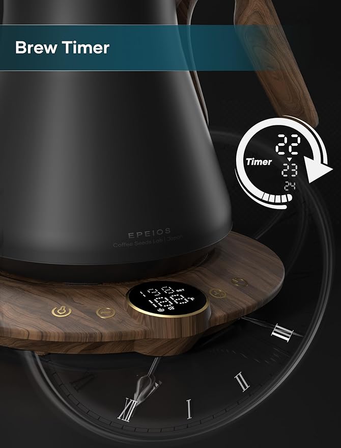 Gooseneck Electric Kettle with 짹1??Temperature Control for Pour Over Coffee & Tea, Quick Heating, BPA-Free Stainless Steel, Built-in Brew Timer, 1500W/0.9L (Rainforest)