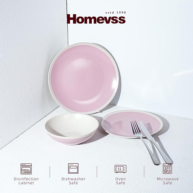 Rock Ridge Speckled Stoneware Dinnerware Set (18pc Set, Pink and Ivory)