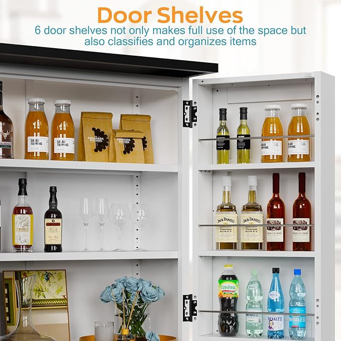 LMTC 71?쇺?H Pantry Cabinet, Kitchen Storage Cabinet with 4 Adjustable Shelves, Tall Storage Cabinet with 6 Door Shelves and a Drawer, Metal Pantry Cabinet for Kitchen, Dining Room, Living Room