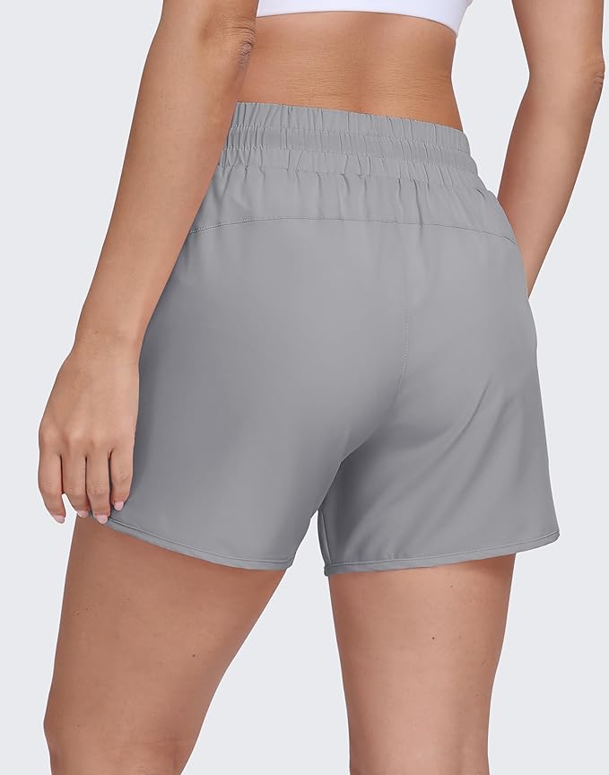 Women's 5" Running Shorts Quick Dry Sporty Athletic Gym Workout Shorts with Zipper Pockets Liner