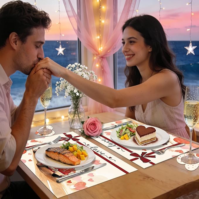50Pcs Valentine's Day Paper Placemats, Love Heart Disposable Paper Place Mats with Coasters,16.5 x 11 Inch Valentines Table Mat for Valentine Wedding Anniversary Party Kitchen Dining Table Decor