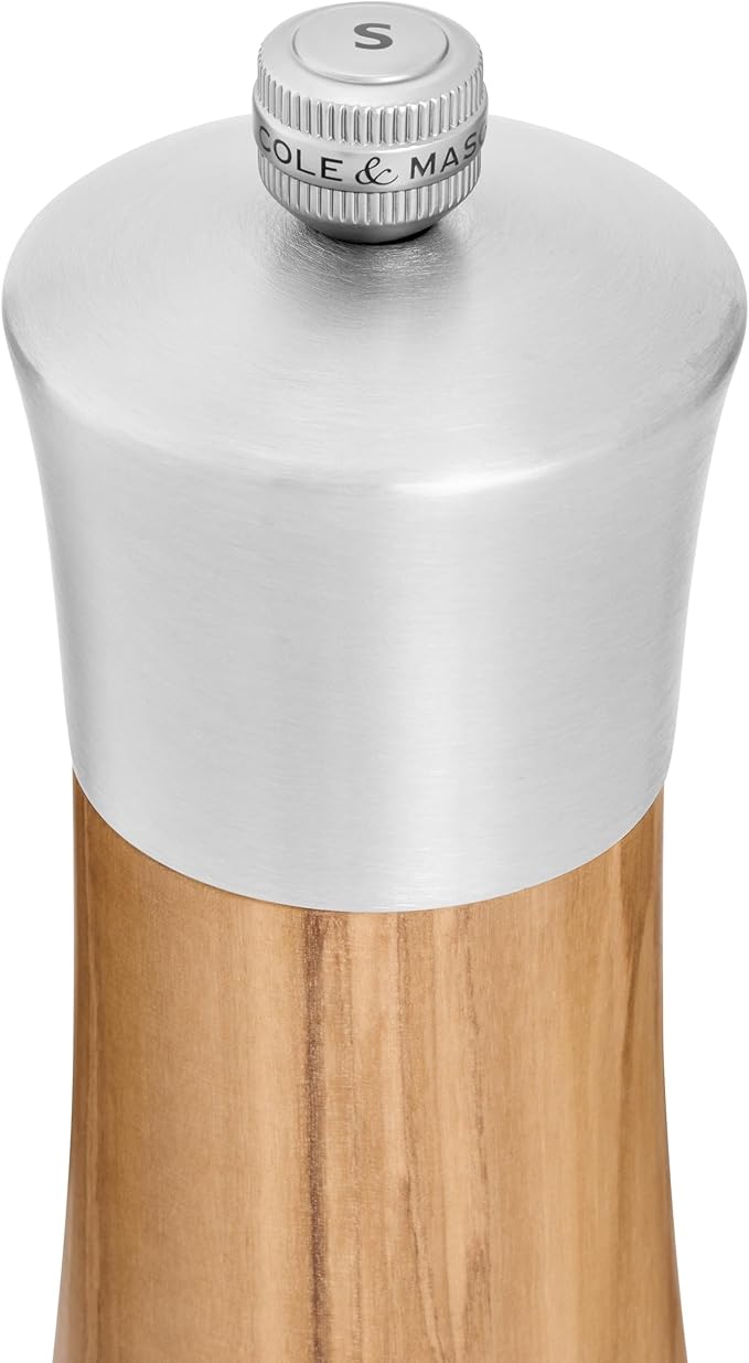 Cole & Mason Bromley Salt Mill, 6" - Salt Grinder with Ultra-Sharp Grinding Mechanism - Flavor-Enhancing Salt Shaker - Refillable Mill with Adjustable Grinding - Olive Wood, Salt Mill