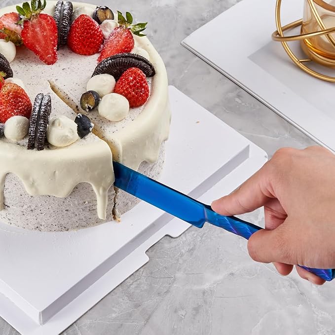 Blue Wedding Cake Knife and Server Set, Stainless Steel Cake Cutting Set, Cake Cutter and Pie Server for Wedding, Birthday, Party