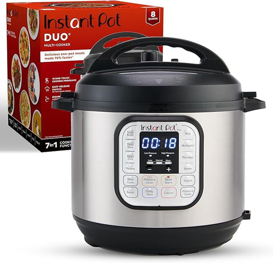 Instant Pot Duo 7-in-1 Electric Pressure Cooker, Slow Cooker, Rice Cooker, Steamer, Saut챕, Yogurt Maker, Warmer & Sterilizer, Includes App With Over 800 Recipes, Stainless Steel, 8 Quart