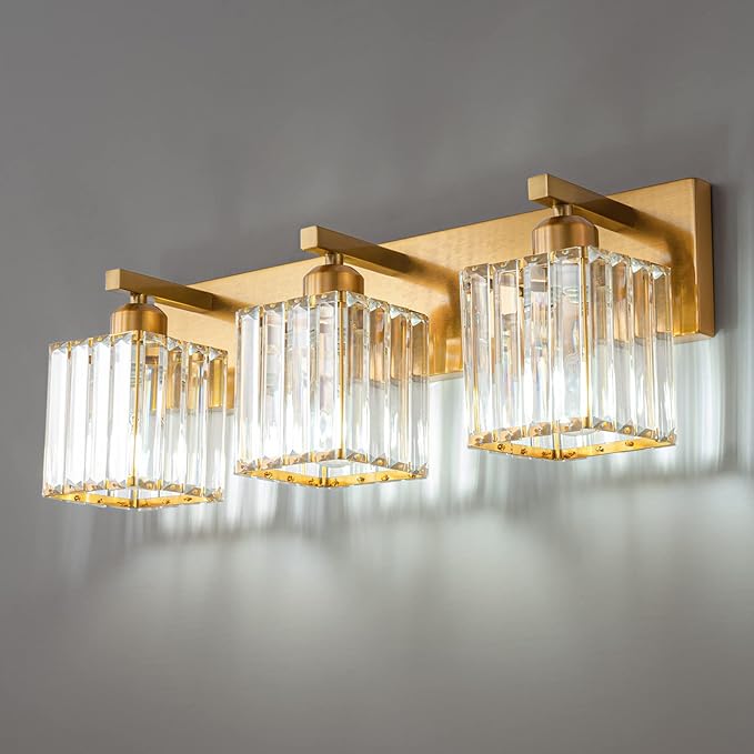 Modern Bathroom Vanity Light 3-Lights Gold Crystal Bathroom Wall Light Vanity Light Fixturesï¼?0.47-inch Modern Minimalist Design