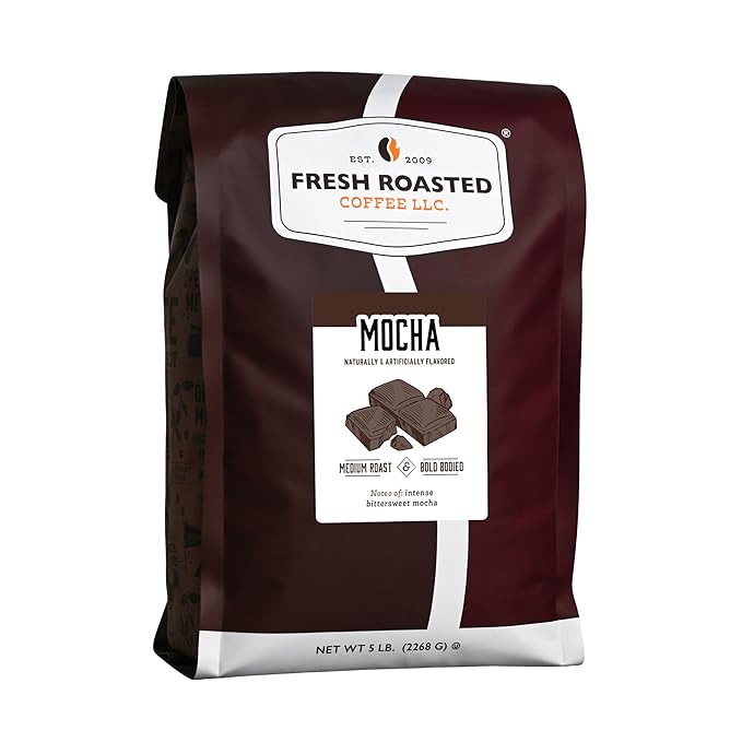 Fresh Roasted Coffee, Mocha Flavored Coffee, 5 lb (80 oz), Medium Roast, Kosher, Ground