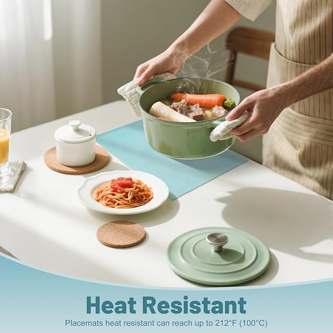 flohar Placemats Set of 8竊똍on-Slip PVC Weave Table Mats Easy to Clean竊똇eat Resistant Place Mats for Kitchen Dining Table Decoration Indoor Outdoor竊똁lue