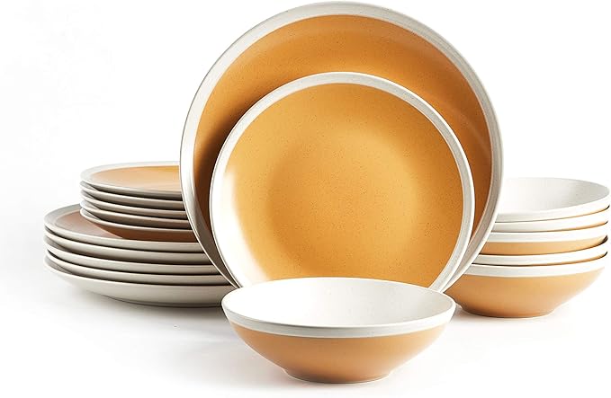Rock Ridge Speckled Stoneware Dinnerware Set (18pc Set, Yellow and Ivory)