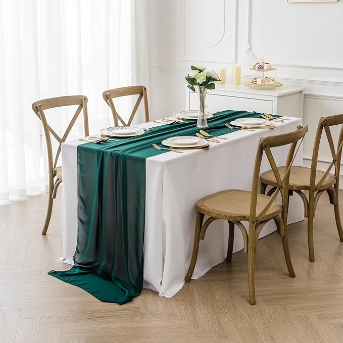 flohar 12Pack 9ft Christmas Chiffon Table Runner 14x108 Inch Sheer Romantic Table Runner for Wedding Birthday Party Bridal Shower Outdoor Decoration-Hunter