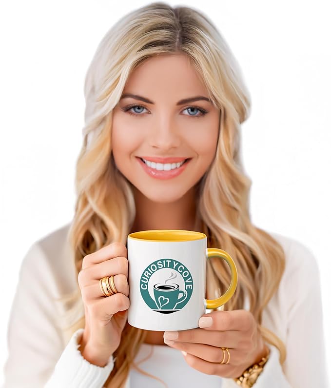 Personalized Coffee Mug | Custom Photo, Text, or Logo Cup (11oz, Yellow Rim, Inner, and Handle) |Dishwasher & Microwave Safe |Unique Gift for Men & Women ?밫aza Personalizada