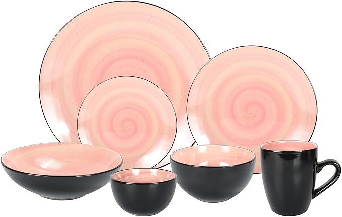 Stoneware Sonoma Dinnerware Set, Black + Speckled Spin Wash (56pc Set, Mix Cobalt, Mocha, Rose, Spice)
