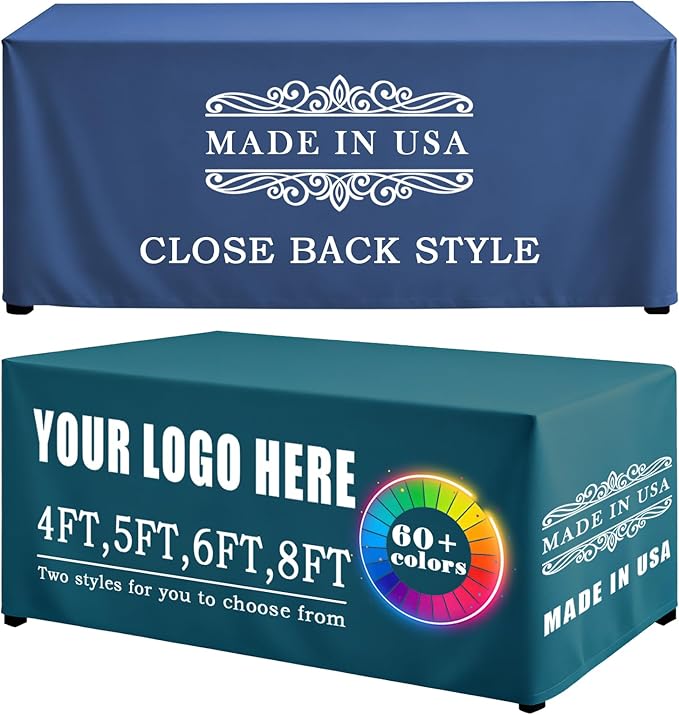 YOUYINYOU Shipping Next Day Custom Table Cloth with Logo Image Text 4/5/6/8/10FT for Business Tradeshow Events Company School Shop Other Important Events (4FT Closed Back)