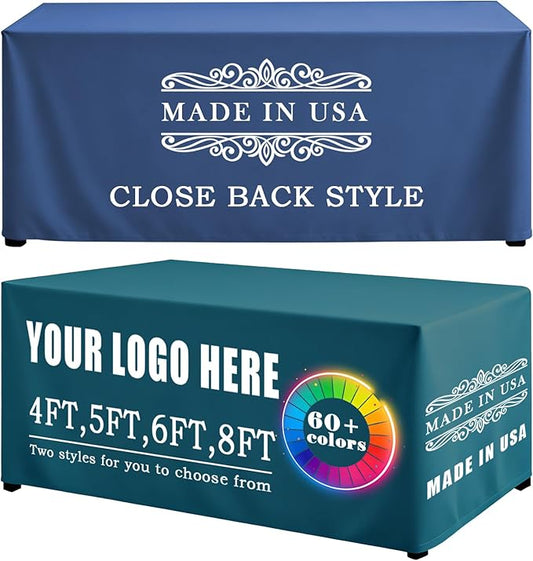 YOUYINYOU Shipping Next Day Custom Table Cloth with Logo Image Text 4/5/6/8/10FT for Business Tradeshow Events Company School Shop Other Important Events (8FT Closed Back)