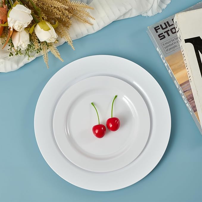FOCUSLINE 100 Count White Plastic Dessert Plates 7 Inch, Disposable Heavy Duty Plastic Plates for Weddings, Parties and Events