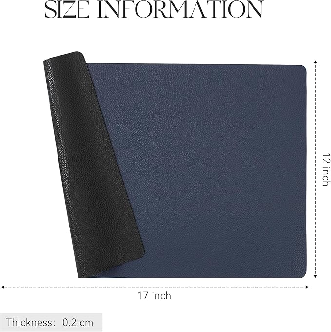 MOSAYT Vinyl Placemats Set of 8, Heat Resistant Place Mats 100% Waterproof Washable & Wipeable Faux Leather Reversible Table Mats for Kitchen Dining Party Indoor Outdoor, 12" x 17", Black/Navy