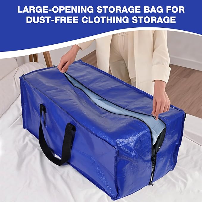 12 Pack Moving Bags Heavy Duty Extra Large Storage Bags with Zippers, Handles, Backpack Straps Packing Bag for Moving College Dorm Room Essentials, Camping, Travel, Clothes 93 L 25 Gallons (Blue)