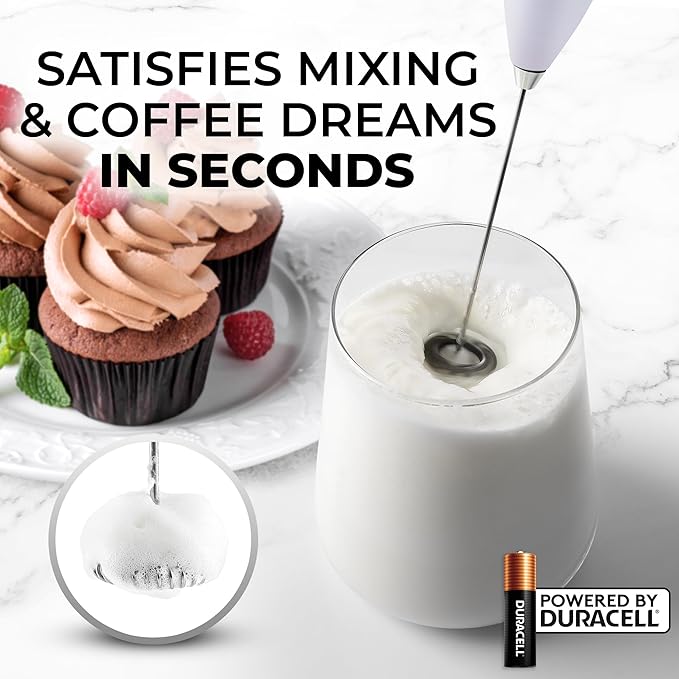 Zulay Kitchen Milk Frother Handheld Electric Whisk with AA Duracell Batteries ??Durable Drink Mixer for Coffee, Lattes, Cappuccinos & More - Cloud