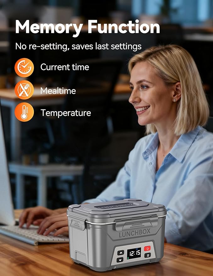 EAST OAK Cordless Electric Lunch Box for Adults,5.5 Cups Rechargeable Self Heating Lunch Box-Automatic Heating,Food Warmer with Memory Function & Automatic Keep Warm,Perfect for Work and Trip(Grey)