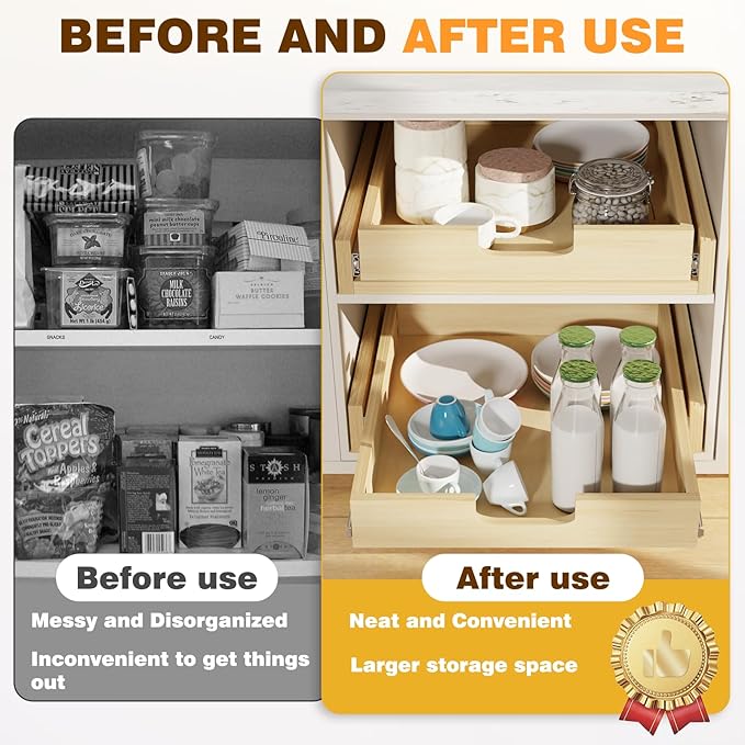 Pullout Cabinet Organizer, 26''W횞21''D횞3''H Slide Out Shelves for Kitchen Cabinets, Pull out Drawers for Kitchen Cabinets, Pantry, Bathroom, & Storage Organization