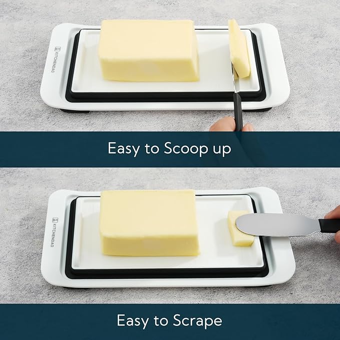 KITCHENDAO Large Airtight Butter Dish with Lid for Countertop and Fridge, Butter Keeper, Plastic Butter Holder Tray for 2 Sticks East Coast/West Coast/European Style/ Kerrygold Butter/ Cream Cheese